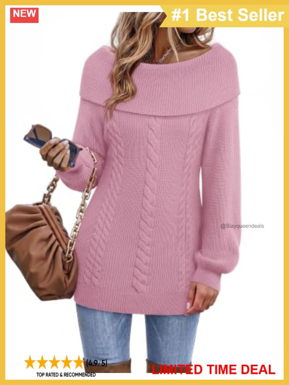 Womens Cable Knit Tunic Sweater Pullover Cowl Neck Long Sleeve Casual Fall